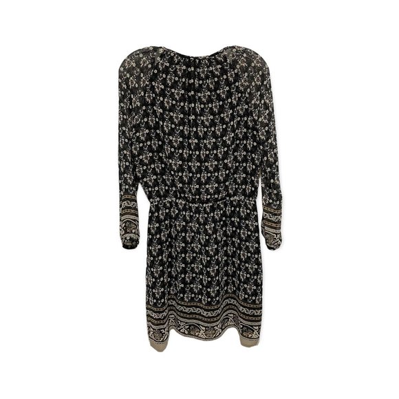 Madewell Size 2 Black Floral Woodland Long Sleeve V Neck Mini Dress - Picture 3 of 6